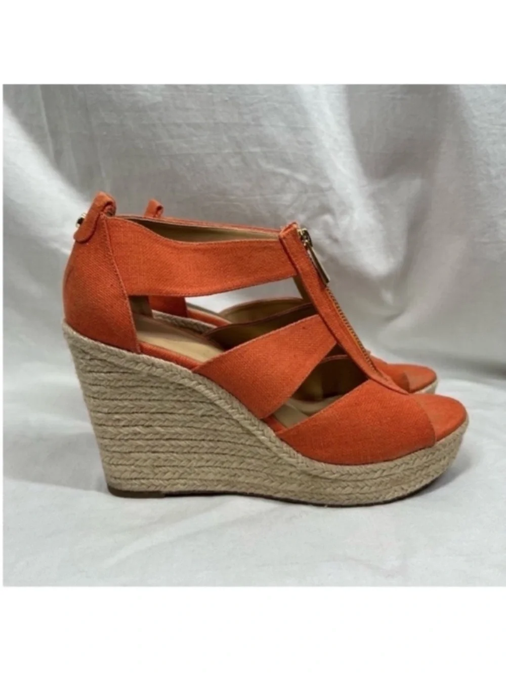 Michael kors damita coral canvas jute rope platform wedge sandals